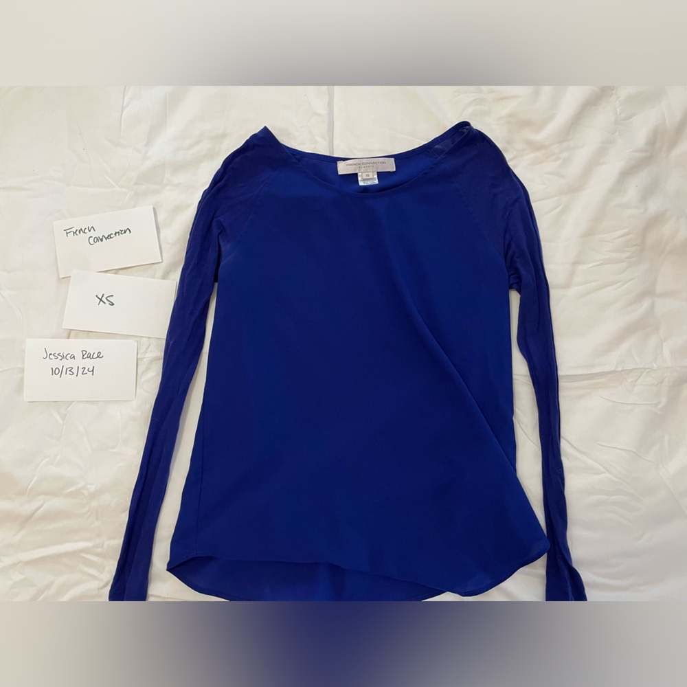 Size XS French Connection long sleeves, blue top